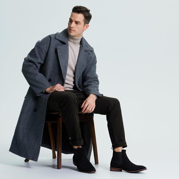 Elegant Men's Black Suede Chelsea Boots - Versatile Slip-On Ankle Style, Size 9 - Picture 4 of 8